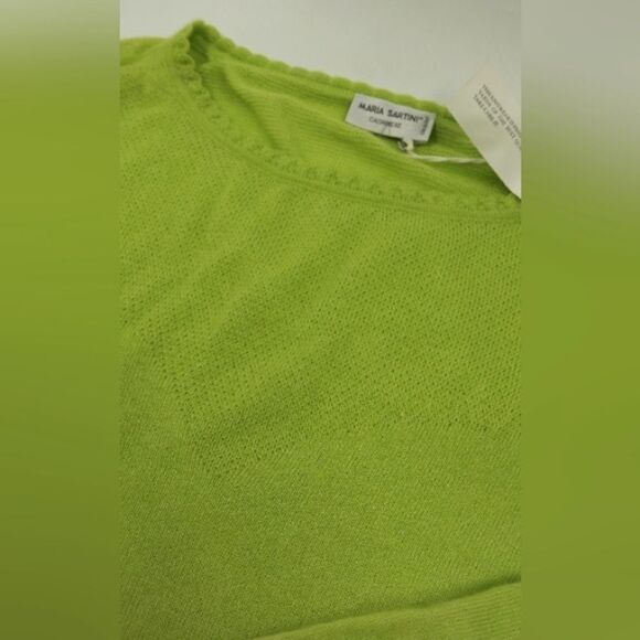 Cashmere Maria Sartini  Cotton Blend Sweater SZ 44 Neon Green - Picture 11 of 16